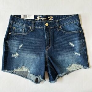 ✨NWT Seven 7 Women's Weekend Denim Shorts 5 Blue Stretch 10 Raw Hem Distressed